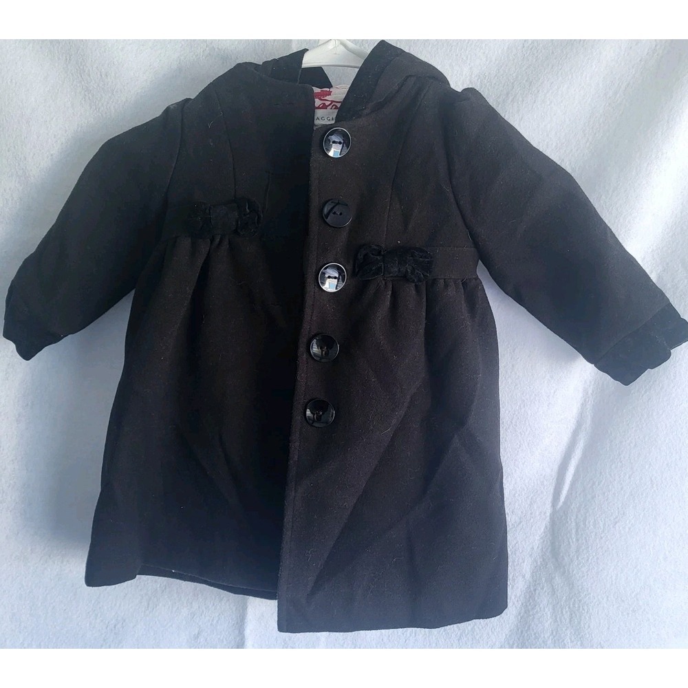 toddler girl 12m maggie and Zoe black dressy coat button bow easter church lined